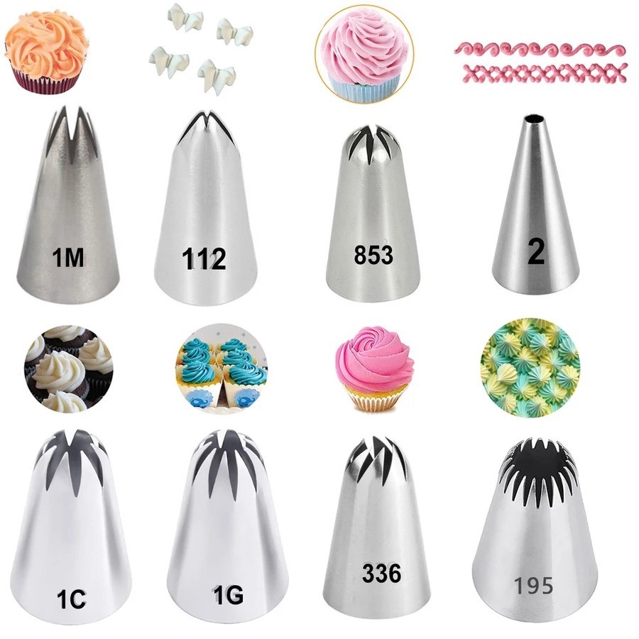 1ชิ้นสแตนเลสไอซิ่งเคล็ดลับท่อหัวฉีด #195 #336 #12 #1C #853 #2C #112 #1M แม่พิมพ์เคล็ดลับขนมคุกกี้หัวฉีดรัสเซีย
