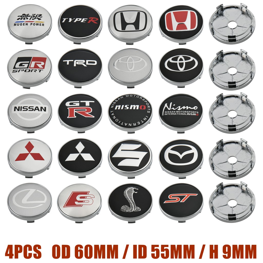 4ตัว ฝาครอบดุมล้อ 60มม ฝาปิดดุมล้อ ขอบ Toyota โลโก้ ฝาดุมล้อ TRD Mugen Ralliart GTR RS Nismo GTR