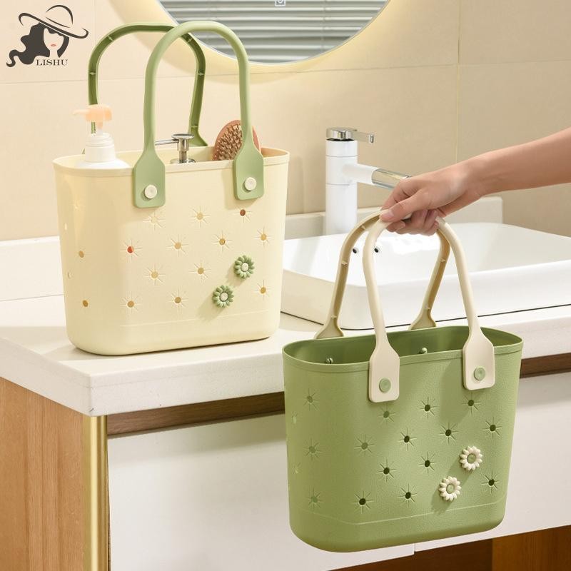 Lishu Simple Storage ตะกร้าห้องน้ําในครัวเรือนแบบพกพา Hollow ท่อระบายน้ําตะกร้าเก็บนักเรียนหอพักตะกร้าอาบน้ํา th