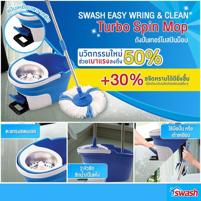 เช็ดพื้น Swash ถังปั่นเทอร์โบ สปินม็อบ Turbo Spin mop (สินค้าพิเศษ ไม่มีประกัน)