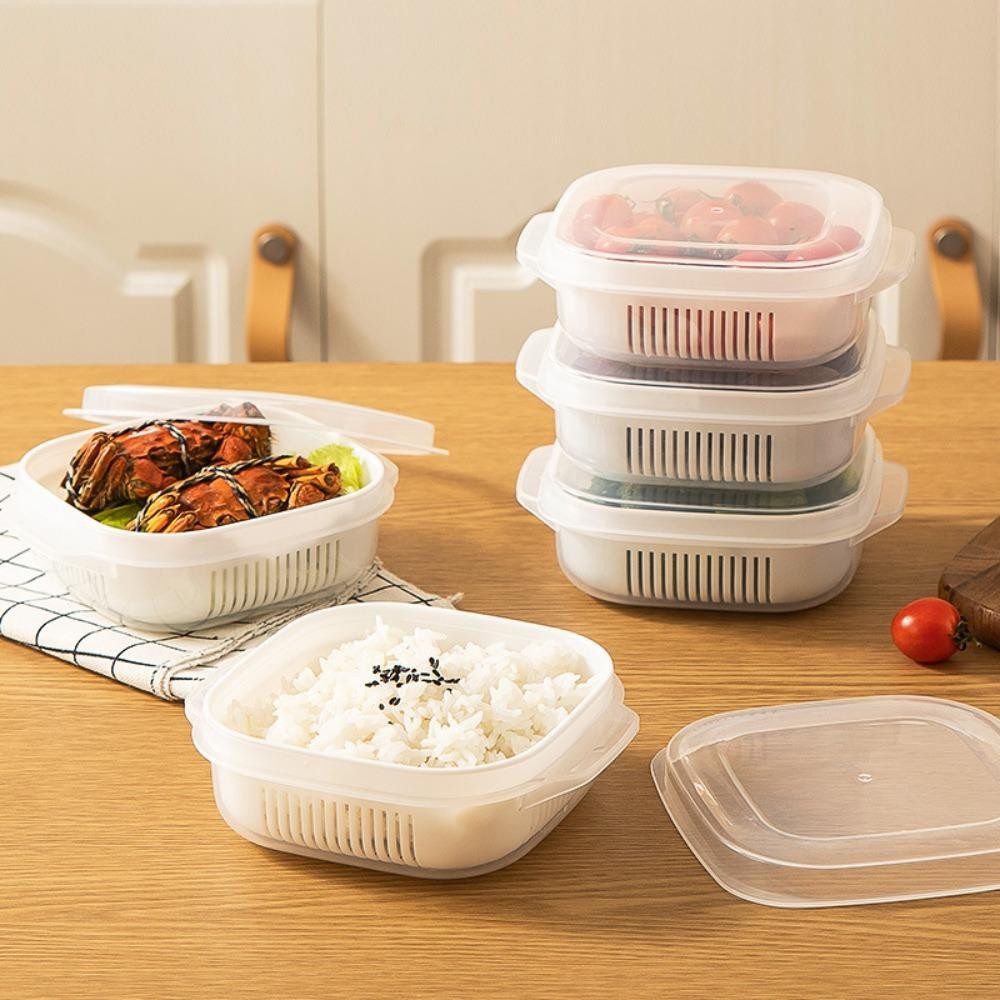 CAJA1 ข้าวกล่องเก็บของสด,ตะกร้าท่อระบายน้ําสองชั้นเก็บสด,ตู้เย็นคอนเทนเนอร์ไมโครเวฟผักผลไม้กล่องจัดระเบียบอุปกรณ์ครัว - รูปที่ 6