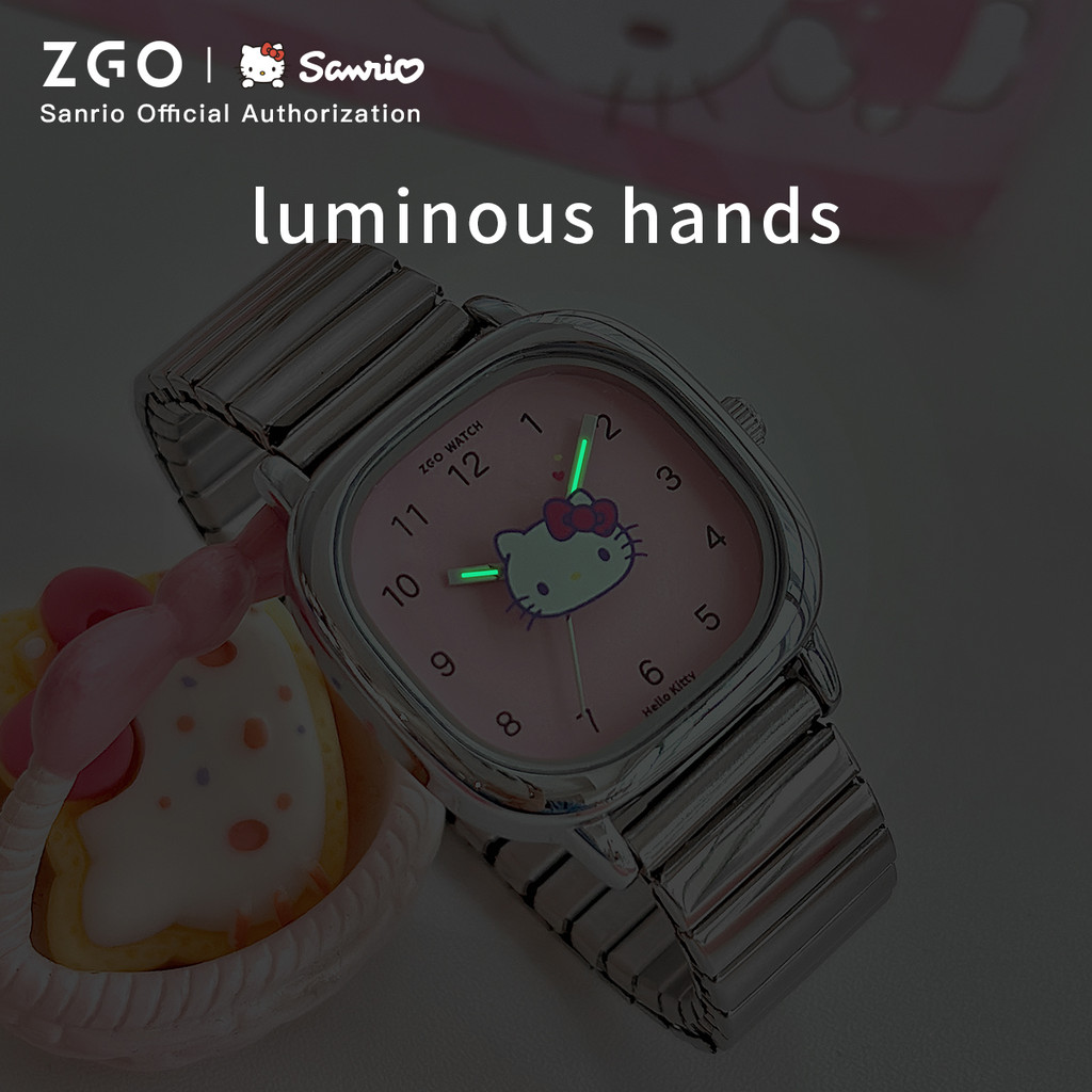 Zgo x Sanrio Kuromi นาฬิกาผู้หญิงกันน้ํา Luminous แฟชั่นสายเหล็กนาฬิกาควอตซ์ของขวัญ 2306