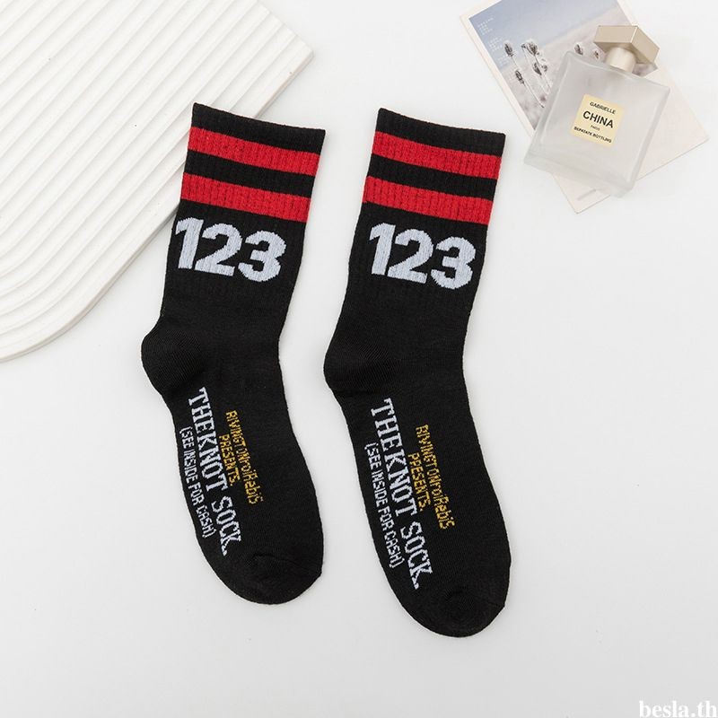 besla.thTwo Bar Numbers Mid-tube Socks Women Insอินเทรนด์ถุงเท้าผ้าฝ้ายStreetอินเทรนด์ถุงเท้าคู่ฤดูร้อน