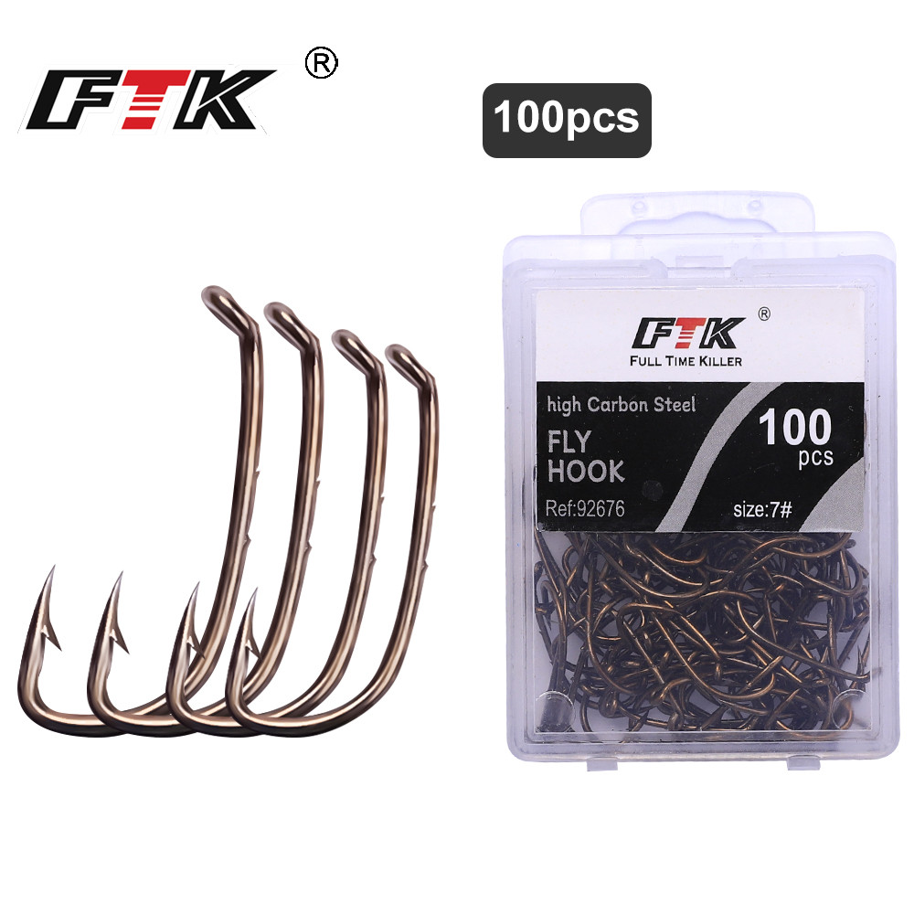 Ftk 92676 ตะขอตกปลา Ringed เหล็กคาร์บอนสูง Barbed Hook เครื่องมือตกปลา 100 ชิ้นอุปกรณ์ตกปลาทองแดงสี