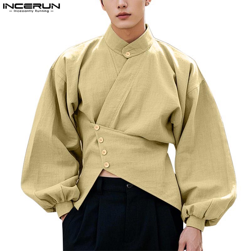 Incerun ผู้ชายเกาหลี Minimalist Deconstruct ไม่สม่ําเสมอ Hem แขนเสื้อเต็ม