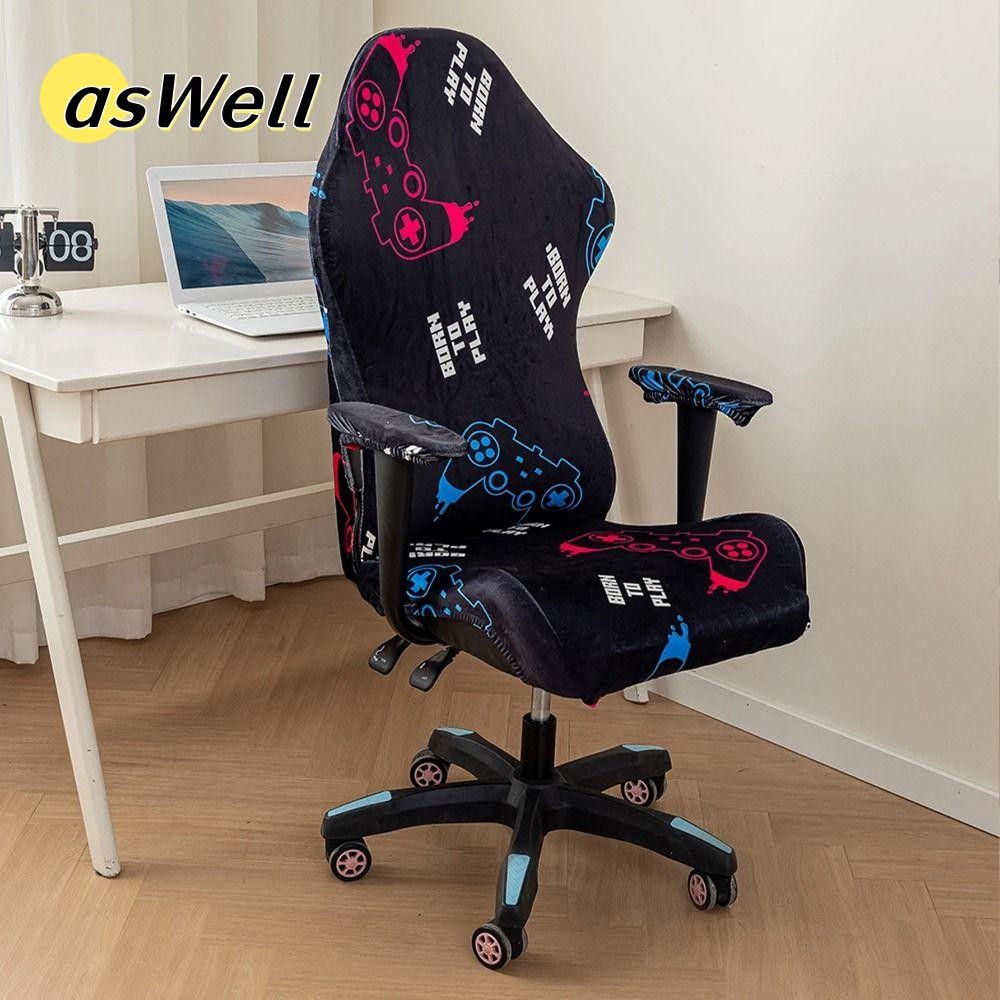 ผ้าคลุมเก้าอี้เล่นเกม ASWELL, ปลอกสวมเก้าอี้นวมนุ่มกํามะหยี่, ผ้าสแปนเด็กซ์สีสันสดใสยกหมุนผ้าคลุมเก้าอี้ที่นั่งคอมพิวเตอร์