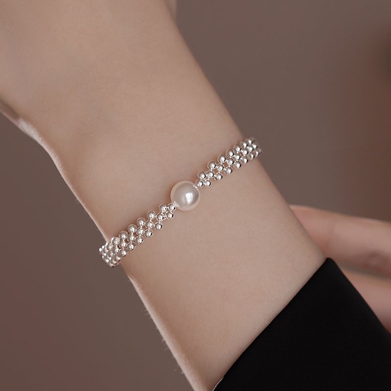 #Xiangnan สร้อยข้อมือมุกเงินแท้ 925 สร้อยข้อมือหรูหราความรู้สึกการออกแบบซอกอเนกประสงค์สําหรับผู้หญิง