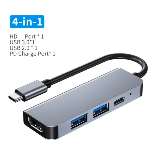 USB C Hub USB-C Dongle 4K HDMI เข้ากันได้กับ USB 3.0 87W PD สําหรับ MacBook Pro/Air Thunderbolt 3 Ni