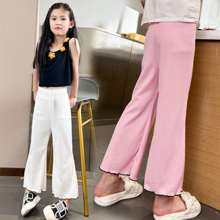 2-12ปี แฟชั่นเด็กสาวกางเกงขากว้างยาวกางเกงขาบานสําหรับฤดูร้อ…