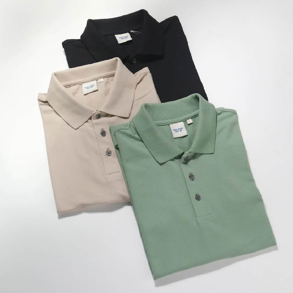 era-won เสื้อโปโล แขนสั้น ทรงสลิม Polo Shirt แพค 3 ตัว 3 สี (เขียว เบจ ดำ)