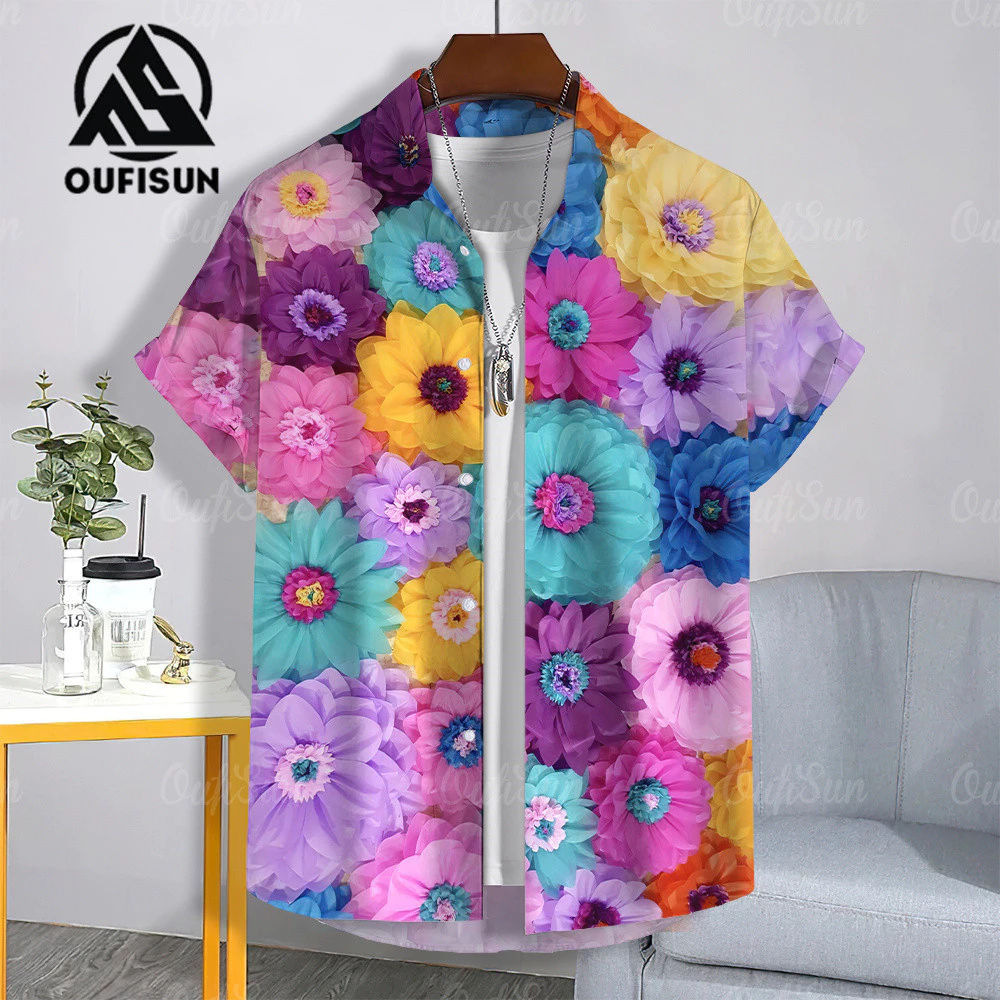 เสื้อเชิ้ตฮาวายแขนสั้น พิมพ์ลายดอกไม้ ผ้าแห้งเร็ว thumbnail 5