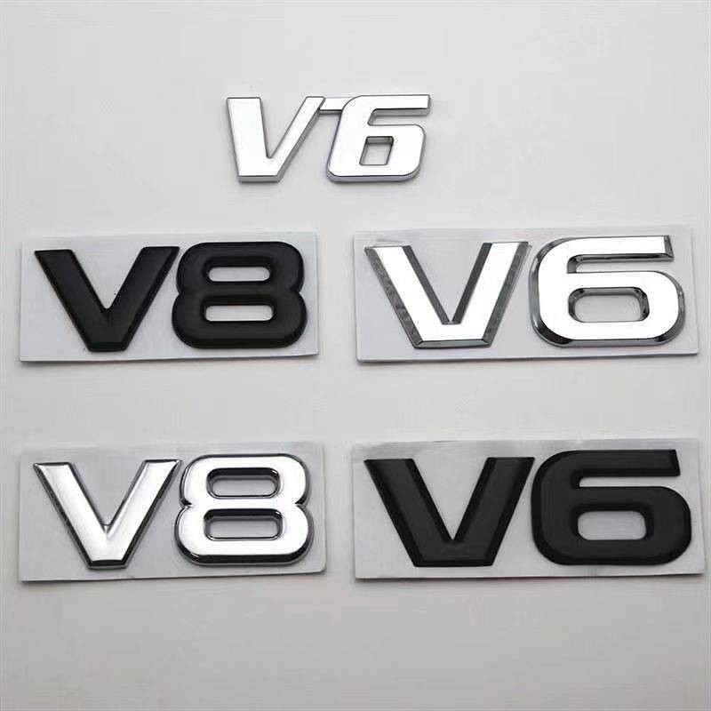 Car Personality Car Logo V6 V8 Logo Metal Bumper Stickers Personality 3D Stereo Rear Car Badge Car B