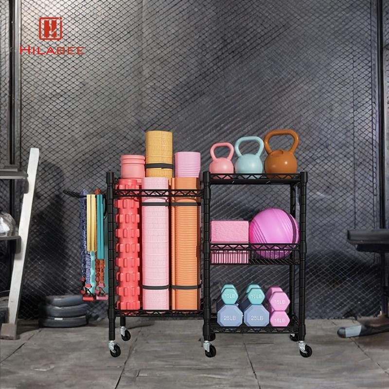 Hilabee Mat Storage Rack Multifunction Kettlebells Metal Resistance Bands Block Weight Stand Weight 