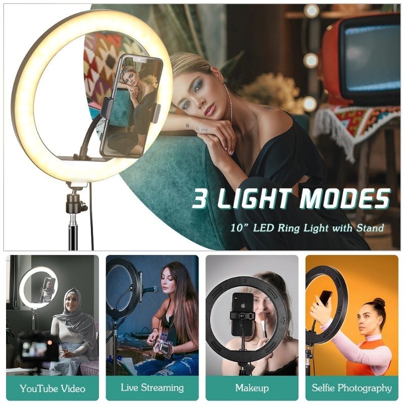 ครบชุด LED บรรยากาศแสง 26-30CM 2m  ขาตั้งกล้องแสง ไฟสตูดิโอย้ายขาตั้งกล้อง 360 องศาสามารถปรับได้ มีสามสีที่สามารถปรับได้