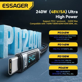 Essager 240w PD 3.1 Type C ถึง Type C สายจอแสดงผลดิจิตอลสายชาร์จเร็วสําหรับโทรศัพท์แล็ปท็อป