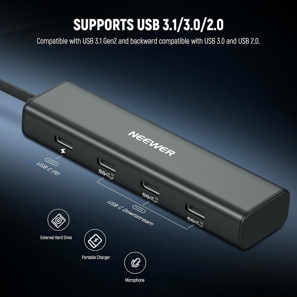 Neewer PS020E 4 In 1 USB C Hub 3.1 Gen2 100W PD พร้อมอะแดปเตอร์รองเท้าเย็น
