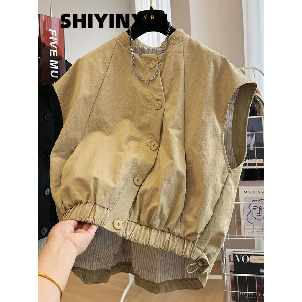 การออกแบบเฉพาะสวมใส่ด้านนอกเฉพาะ Niche Casual Workwear เสื้อกั๊กเสื้อกั๊กแขนกุดเสื้อกั๊กแจ๊กเก็ตผู้หญิงอินเทรนด์