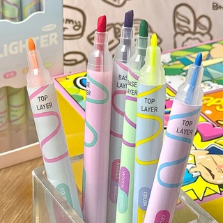 6 ชิ้นซ้อนสี Dual Head Highlighter ชุดปากกานักเรียนขนาดใหญ่ความจุ Eye Protection Marker ปากกา DIY คู่มือสีปากกา