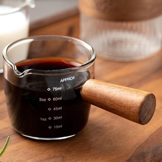 ส่งฟรี แก้วตวง แก้วชงกาแฟ แก้วตีฟองนม ด้ามไม้ สองปากเท แก้วช็อต ขนาด 75ML สินค้าคุณภาพดี ส่งไว1-2วัน