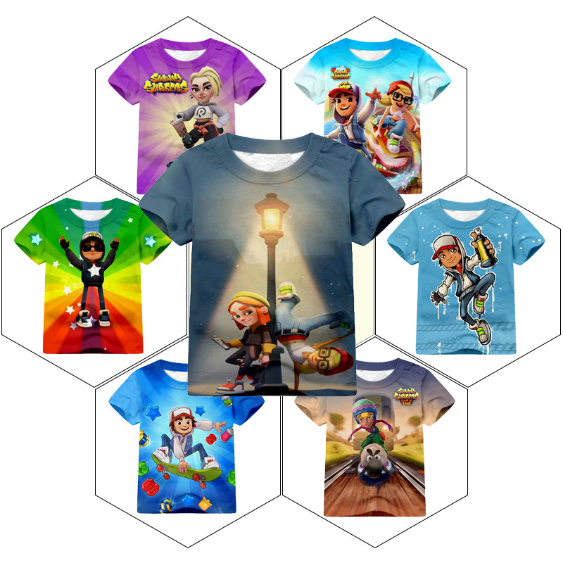 Subway Surfer Boy เสื้อยืดแขนสั้นเกมมือถือผจญภัยกราฟิกเสื้อยืดน่ารักพิมพ์ชายเสื้อยืด 2025 ฤดูร้อนทุก