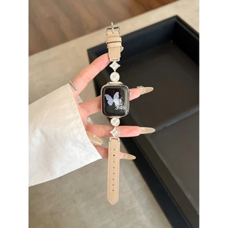 Nistar Lucky ดอกไม้สี่ใบโลหะตกแต่งสําหรับ Apple watch Ultra 2 S10 9 8 7 6 5 4 3 2 1,Luxury หนัง smart watch band สําหรับ iWatch 49 มม.46/45/44/42 มม.40 มม.38 มม.
