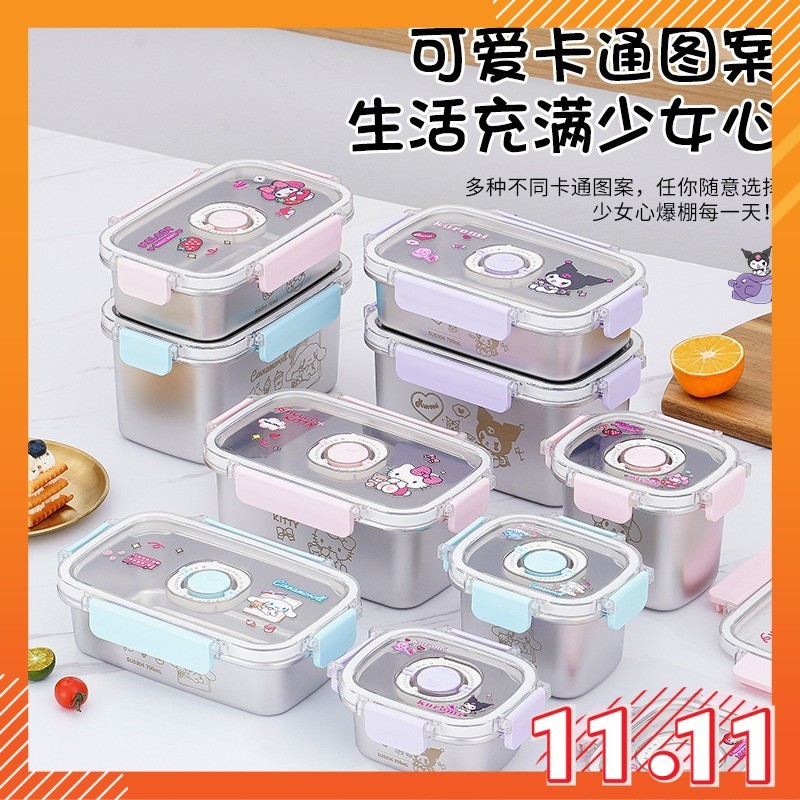 MAY กล่องอาหารกลางวันการ์ตูนน่ารัก SUS304 กล่องเบนโตะสแตนเลสภาชนะใส่อาหารป้องกันการรั่วกล่องเก็บของส