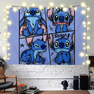 ผ้าพื้นหลังการ์ตูนน่ารัก Agirl Stitch Lilo & Stitch สำหรับหอพัก ข้างเตียง บ้านเช่า การตกแต่งภาพ ผ้าแขวนผนัง
