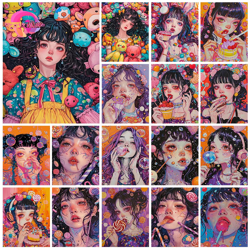 PLการ์ตูนสาวเย็น 5d DIY ภาพวาดเพชรคริสตัลปักครอสติสเพชรเต็มโมเสคเพชรเย็บปักถักร้อยชุด Rhinestone ตกแต่งบ้าน 30x40 ซม.