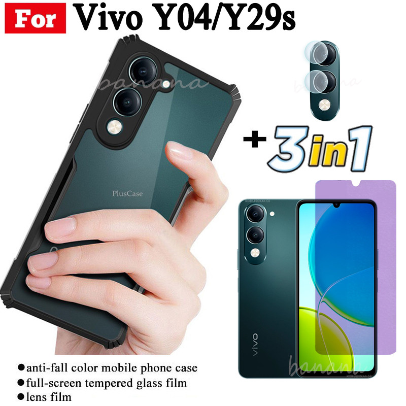 Vivo Y04 เคสโทรศัพท์กันกระแทกสําหรับ Vivo Y29S Y19S Y03 Y03T Anti-blue Ray กระจกนิรภัยและฟิล์มเลนส์