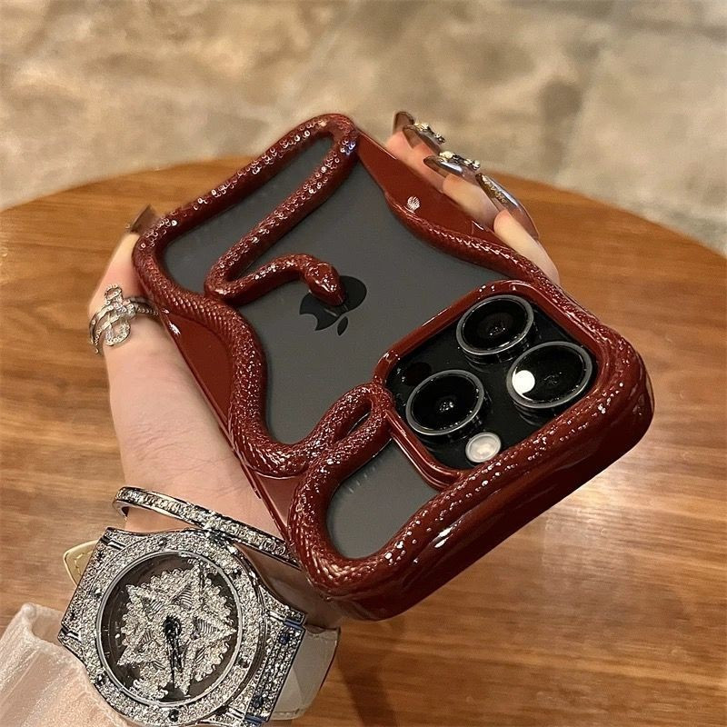 SAMSUNG สําหรับsamsung Galaxy S25 S24 S23 S22 ultra S23FE A14 A15 A16 A54 A55 A56 A26 A36 A06 3D hollowed OUTงูรูปไวน์แดงเคสโทรศัพท์นุ่มสําหรับSamsungกรณี