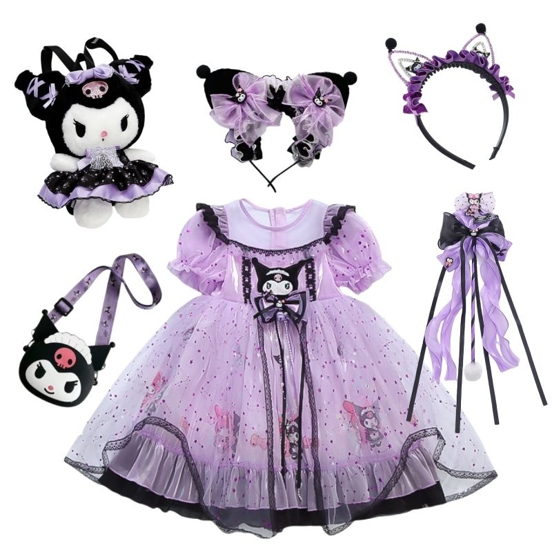 2025 Halloween Cosplay Costume Kids Girls Kuromi Star Printed Lolita Princess Purple Mid-Calf Short