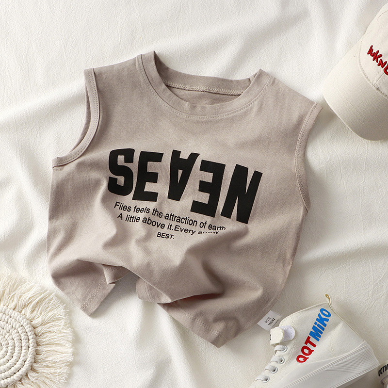 [เฮ้] 80-150 เด็กฤดูร้อนผ้าฝ้ายแท้ด้านบนเวอร์ชั่นเกาหลีเสื้อกั๊กไหล่กว้างชายหญิงเสื้อยืดแขนกุดเด็กใหญ่ทุกการแข่งขัน จุดต่ําสุด - รูปที่ 6