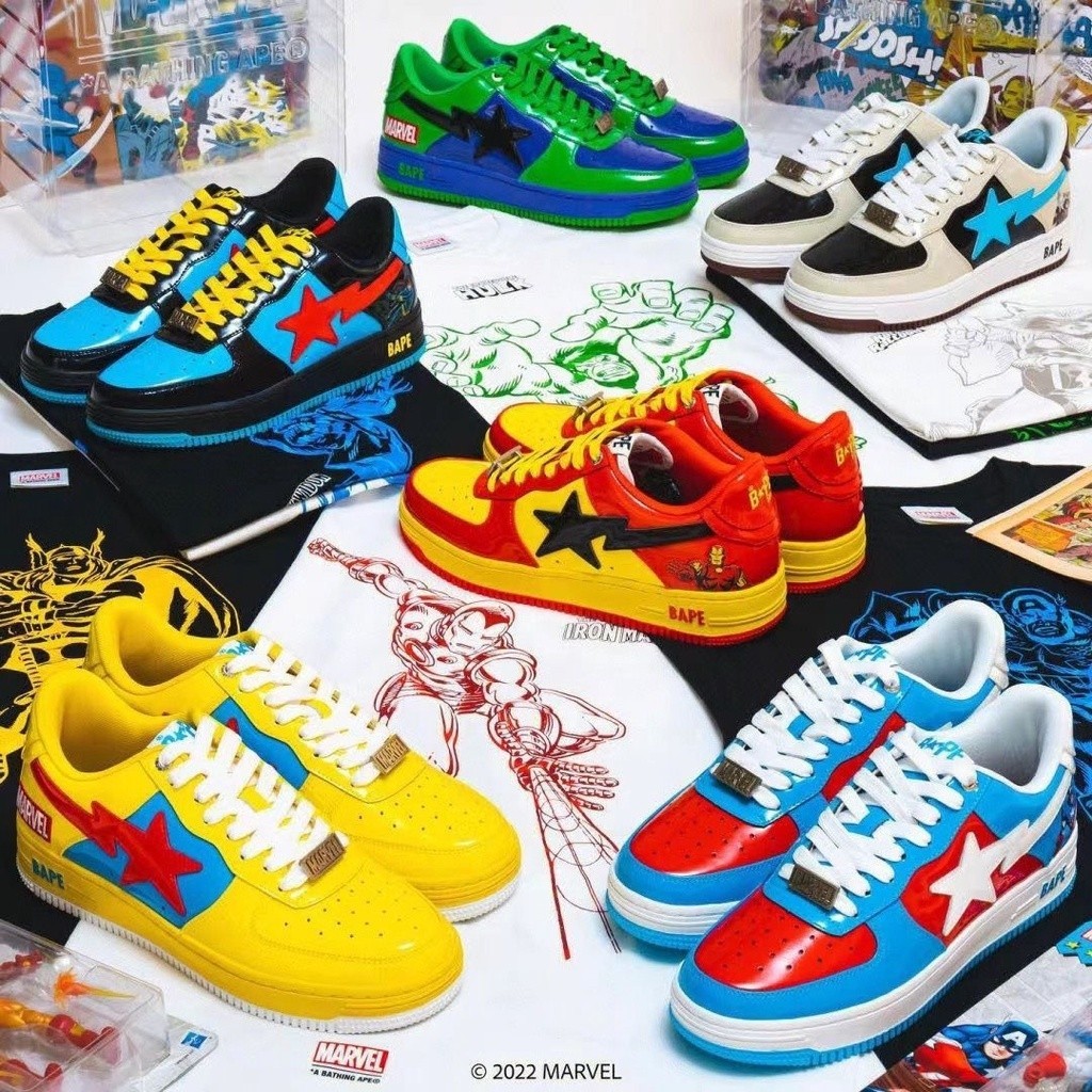 Bape Sta X Marvel Heroes Series Joint Low Nicky Street Vibe สไตล์แฟชั่นสบายๆลูกเล็กแขกอินเทรนด์ UYXD
