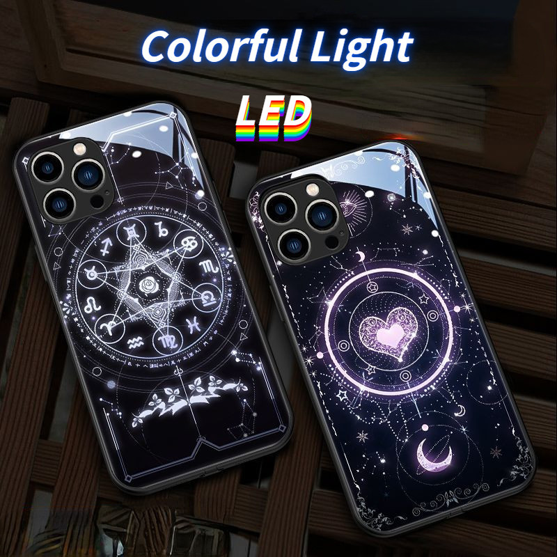 Tarot แก้วไฟ LED เรืองแสงเคสโทรศัพท์ Protector สําหรับ iPhone 16promax 15Promax 15plus 15pro 14Promax 14plus 16pro 14 13Promax 13 13pro 12ProMax 12pro 11ProMax 11pro 12