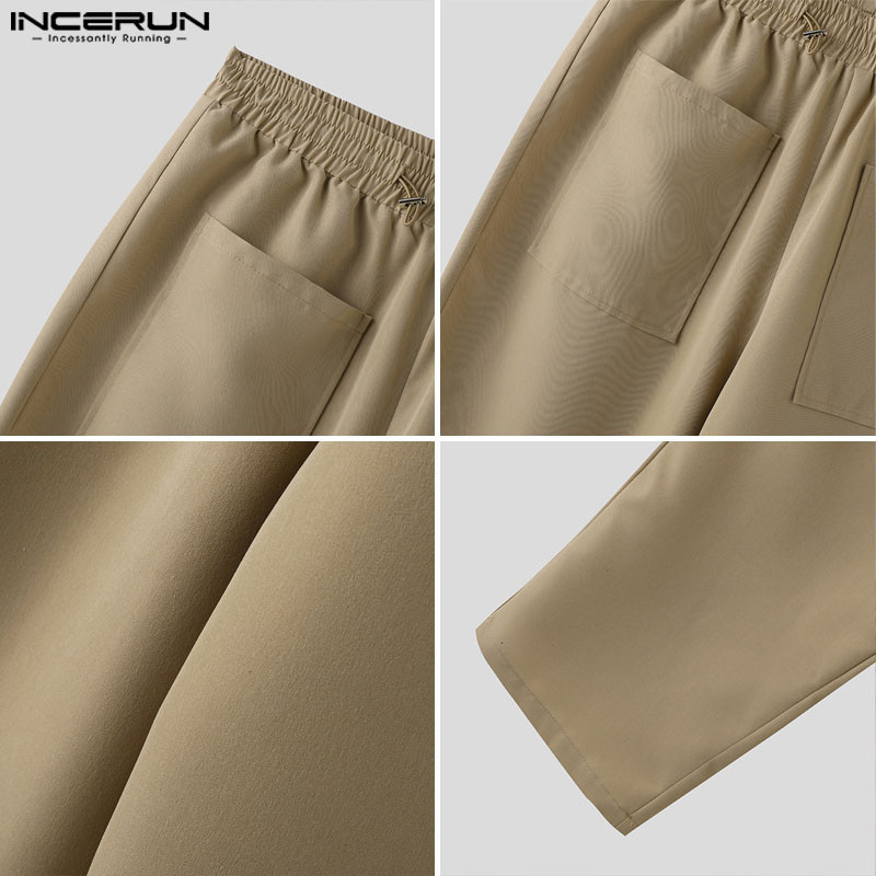 ไม่แน่นอน กางเกงอนามัยกระเป๋าขนาดใหญ่แบบมีเชือกรูดสําหรับผู้ชายพร้อมกางเกงลําลองขาตรง