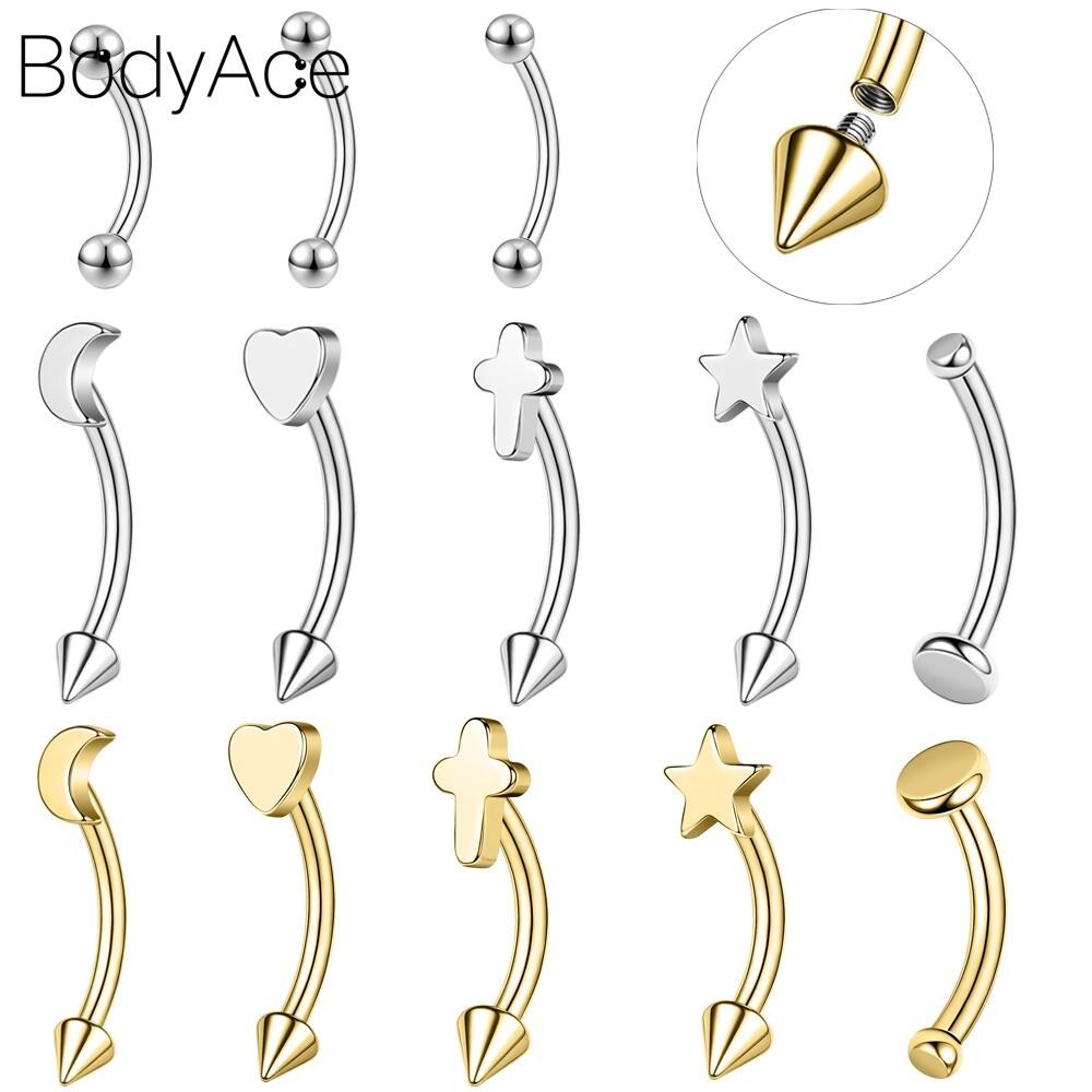 Bodyace 1 Pc 16G Eyebrow Piercing Central Eyebrow Silver แหวนสแตนเลสหัวใจเจาะ