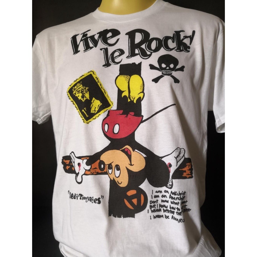 เสื้อยืดเสื้อวงนำเข้า Vive Le Rock! Crucified Mick สีดำ เกาหลี S-5XL ชุดปกติ รัดรูป เสื้อกีฬา