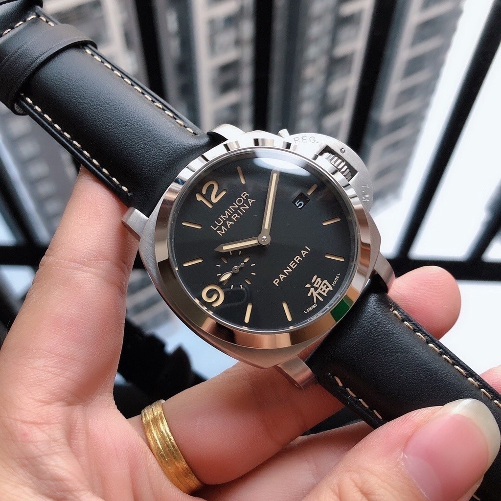 Panerai กระจกแซฟไฟร์อัตโนมัติ 44mm*13 สายนาฬิกาหนังนําเข้า