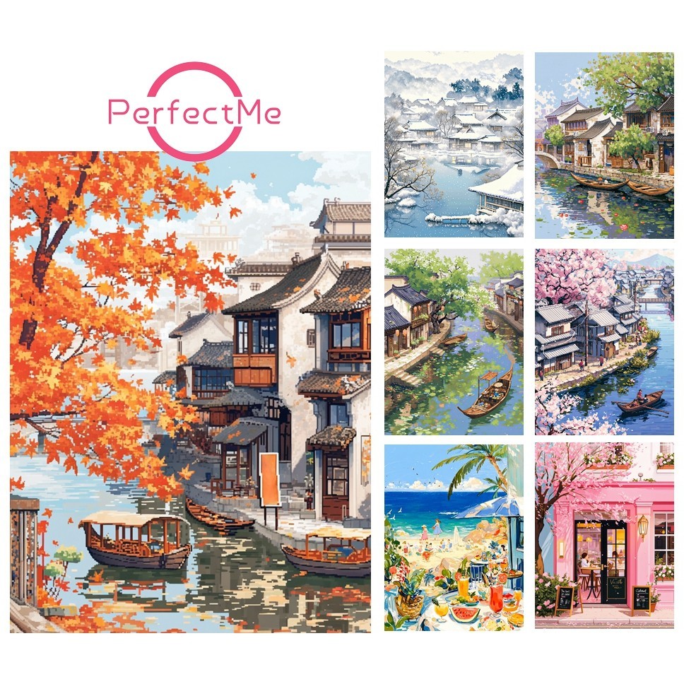น.พ.ม.ภูมิทัศน์ ภาพวาด5ง ภาพวาดเพชรปักครอสติเพชรเต็มชุดอะคริลิรอบเพชรจิตรกรรมสําหรับตกแต่งบ้านแขวนภาพวาด5245