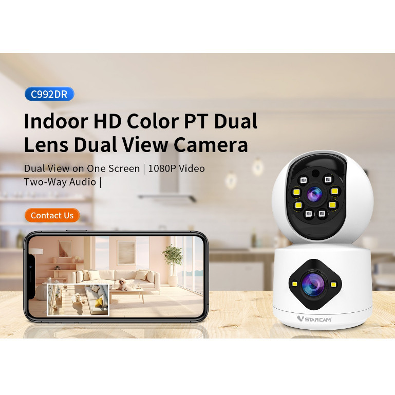 กันของหาย Vstarcam C992DR(เลนส์คู่) ใหม่2023 กล้องวงจรปิดไร้สาย ความละเอียด 2MP(1296P) indoor มีAI+ 