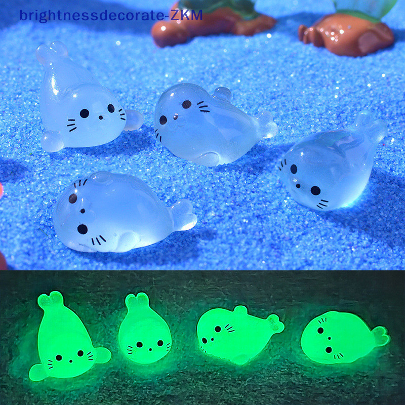 [brightnessdecorate] 4 ชิ้น Kawaii Luminous Mini Seal Pup เรซิ่นเรืองแสงในเวลากลางคืน Marine สัตว์ Figurines เครื่องประดับ Fairy Garden DIY อุปกรณ์เสริม [TH]