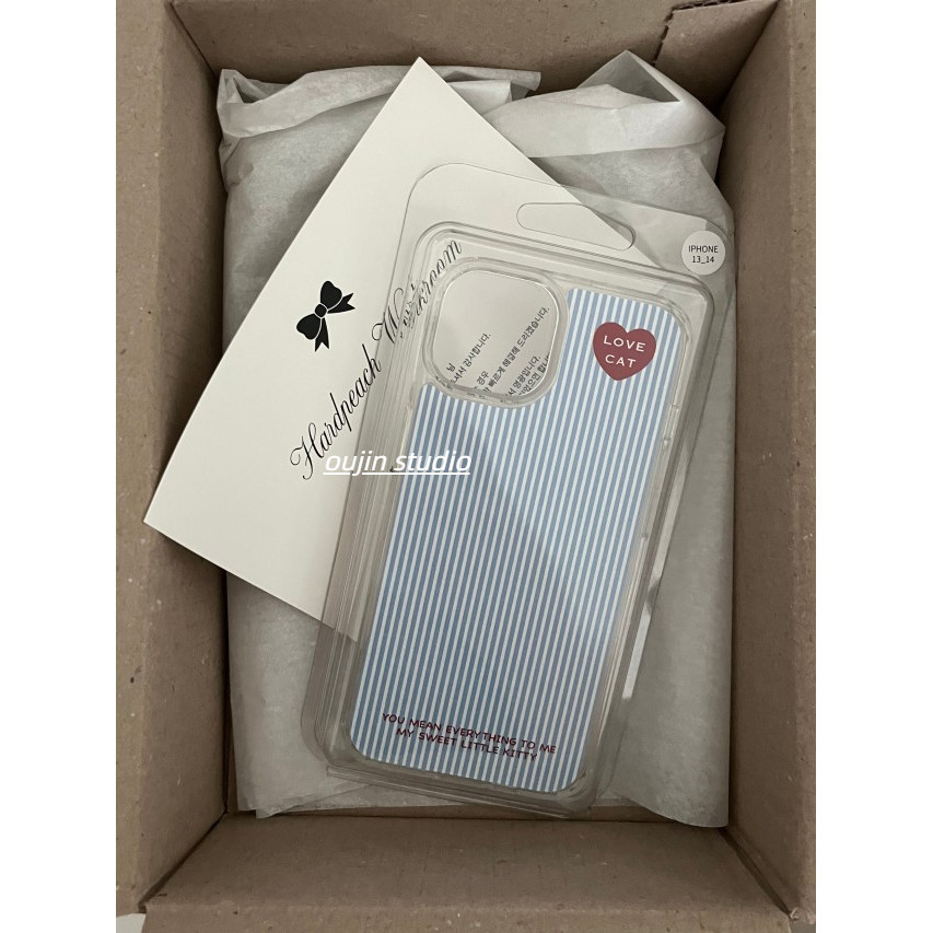 Ins Niche Design Simple เวอร์ชั่นเกาหลี HD Red Love Blue Stripes เหมาะสําหรับ 16/15pro/14promax/13/12/11 เคสโทรศัพท์เคสป้องกันกันกระแทก