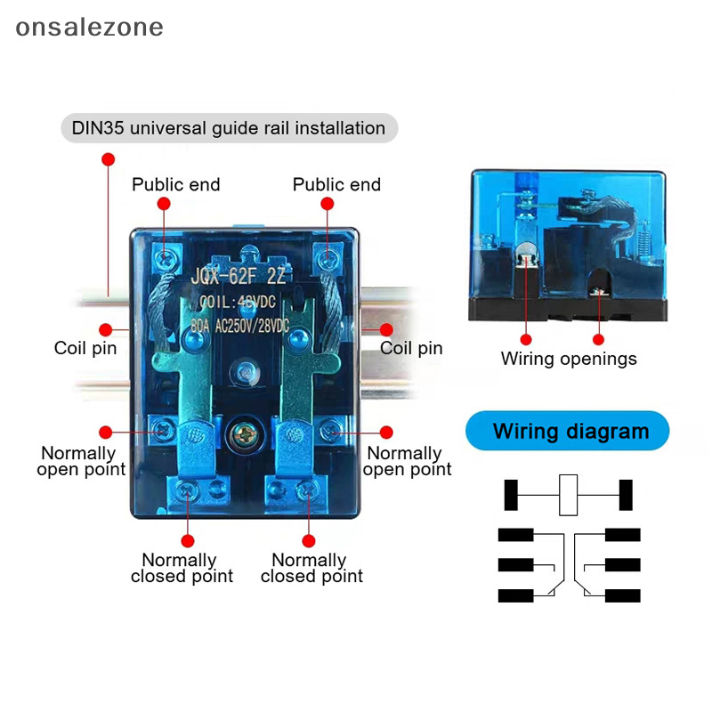Ozth Silver Contact JQX-62F 2Z 80A/120A รีเลย์กําลังสูง DC12V DC24V DC48V AC110V AC220V Vary