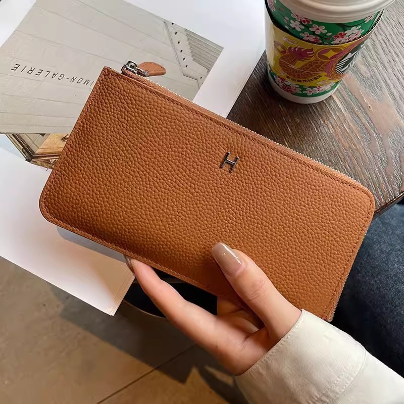 กระเป๋าสตางค์สุภาพสตรีสไตล์ใหม่ผู้ถือบัตรสองในหนึ่งเดียวยาวซอกออกแบบระดับไฮเอนด์คลิปยาวป้องกันครอบงํา