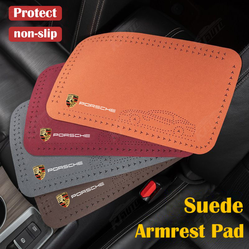 Porsche Suede Armrest กล่องป้องกัน High End ธุรกิจผู้ชายที่กําหนดเองอุปกรณ์ตกแต่งภายในรถยนต์สําหรับ Carrera Gts Turbo Macan Cayenne Cayman 718 Boxster 911 Panamera