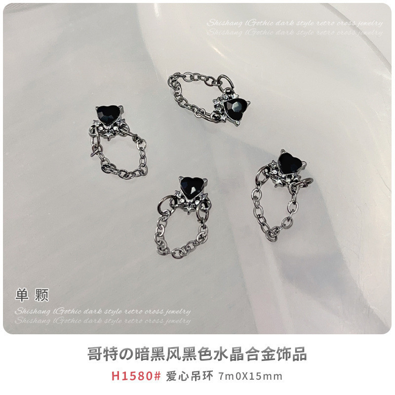 เครื่องประดับแต่งเล็บสไตล์มืดย้อนยุคโบว์สีดําคริสตัลซ้อนเพชรแมงมุมกะโหลกปีกโลหะผสมเล็บเพชร - รูปที่ 5