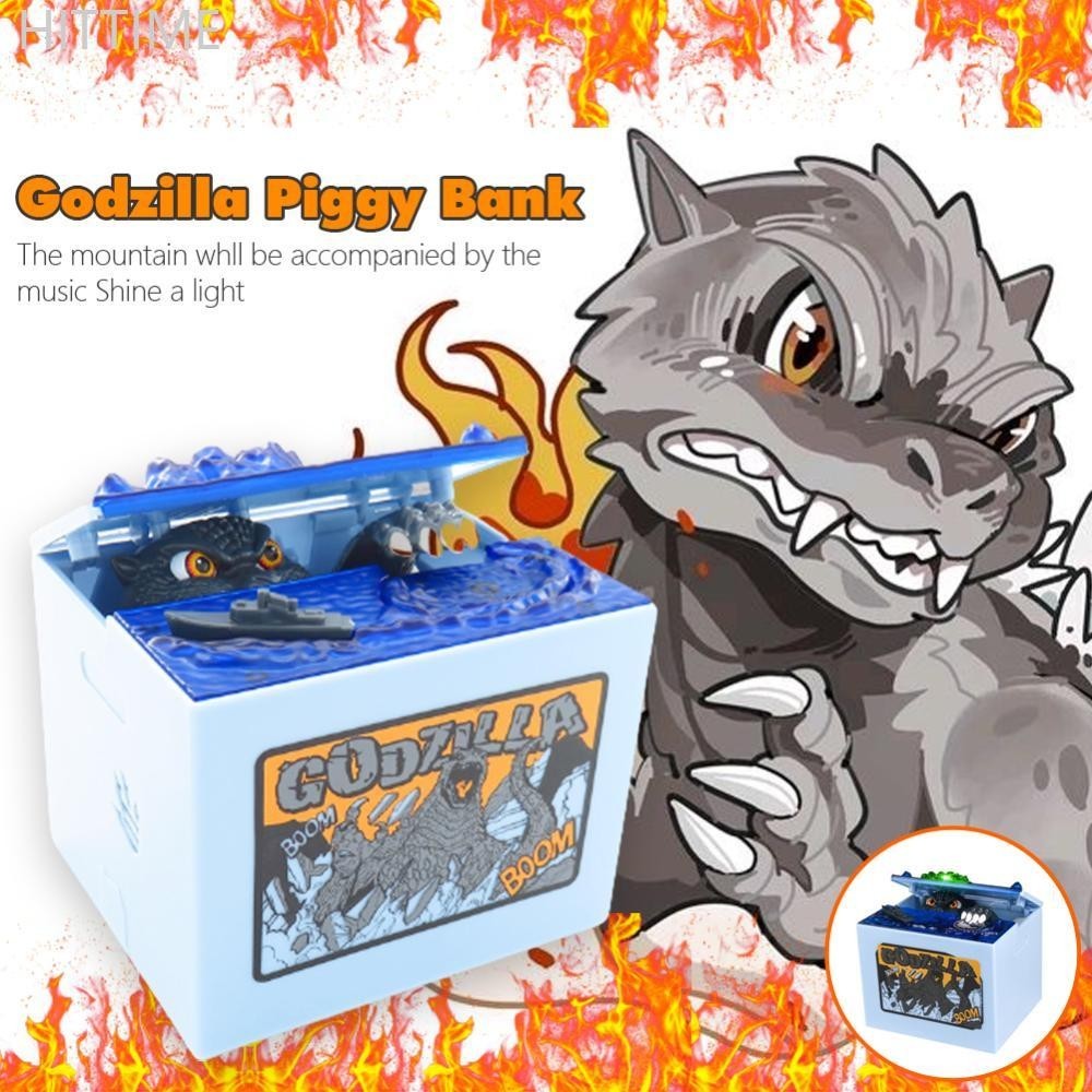 Hittime Godzilla กระปุกออมสินอิเล็กทรอนิกส์พร้อมไฟเสียงกล่องหยอดเหรียญกล่องเหรียญอัตโนมัติ C3U5[OVSA]