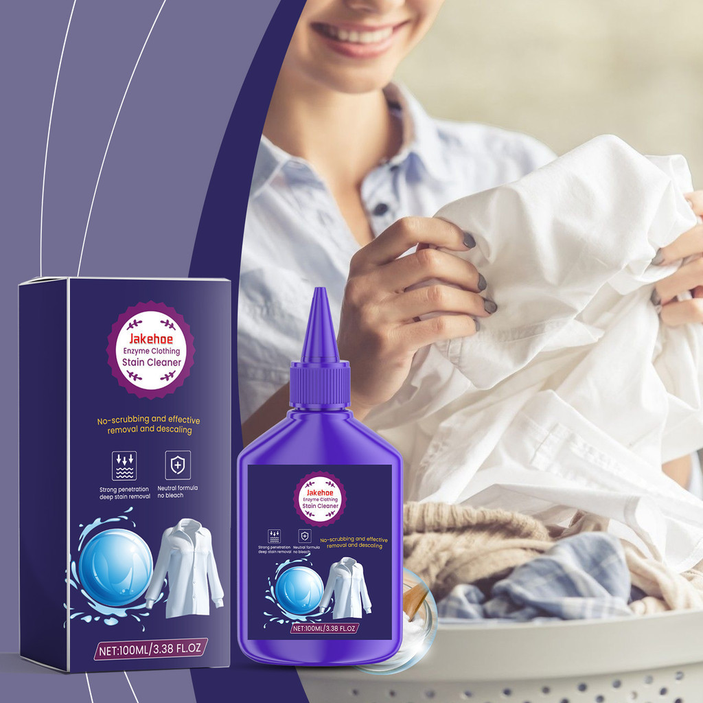 JAKEHOE 100ml Enzyme Stain Remover สําหรับเสื้อผ้า, Yellow & Mould Cleaner, Mild Grease Remover by C