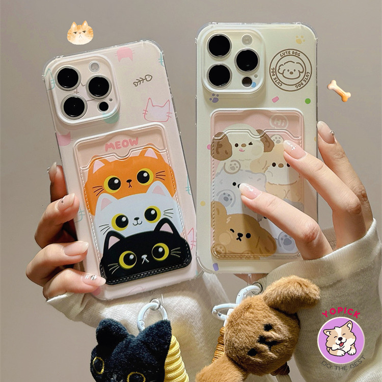คู่ผู้ถือบัตรแมวลูกสุนัขสําหรับ iphone15 เคสโทรศัพท์ 13ProMax สไตล์ใหม่ 12 11pro xsmax xr mini xr 15promax 14plus 7plus 6plus 6 7 Niche หญิงกันกระแทก 14 ซิลิโคนฝาครอบโทรศัพท์นุ่มกรณี KB