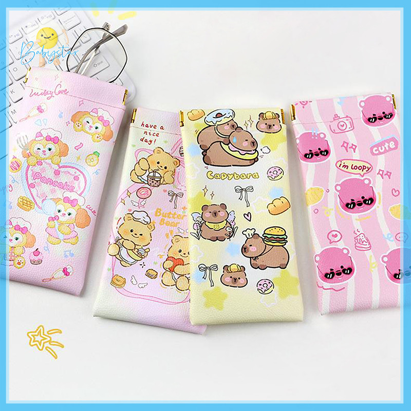 [InthehotT] การ์ตูน Sanrio Butter Bear Capybara กระเป๋าแว่นตาน่ารักแว่นตากันแดดกระเป๋าเก็บปิดอัตโนมัติของ Shrapnel [ใหม่]